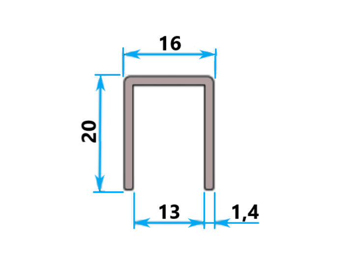 MD 16x20x1.4mm A - Profil U aluminiu ANODIZAT 16x20x1.4mm (sticla 8-10mm)