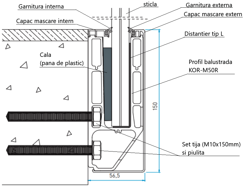 M50R-9204 Capac EXTERN mascare profil balustrada prindere laterala