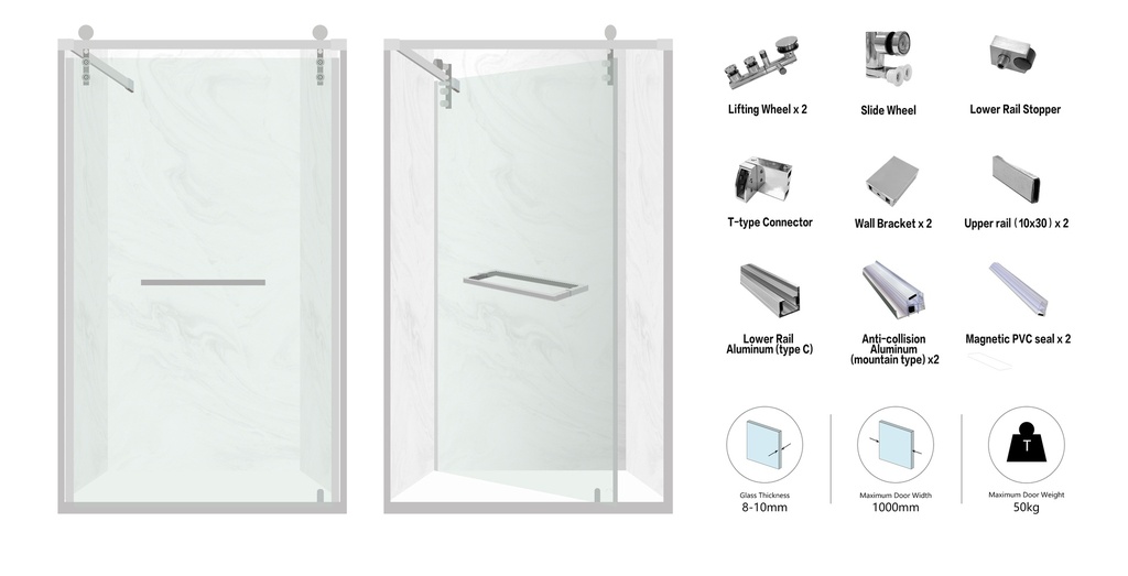 MD 61 Kit dus cu usa glisanta la 90 grade