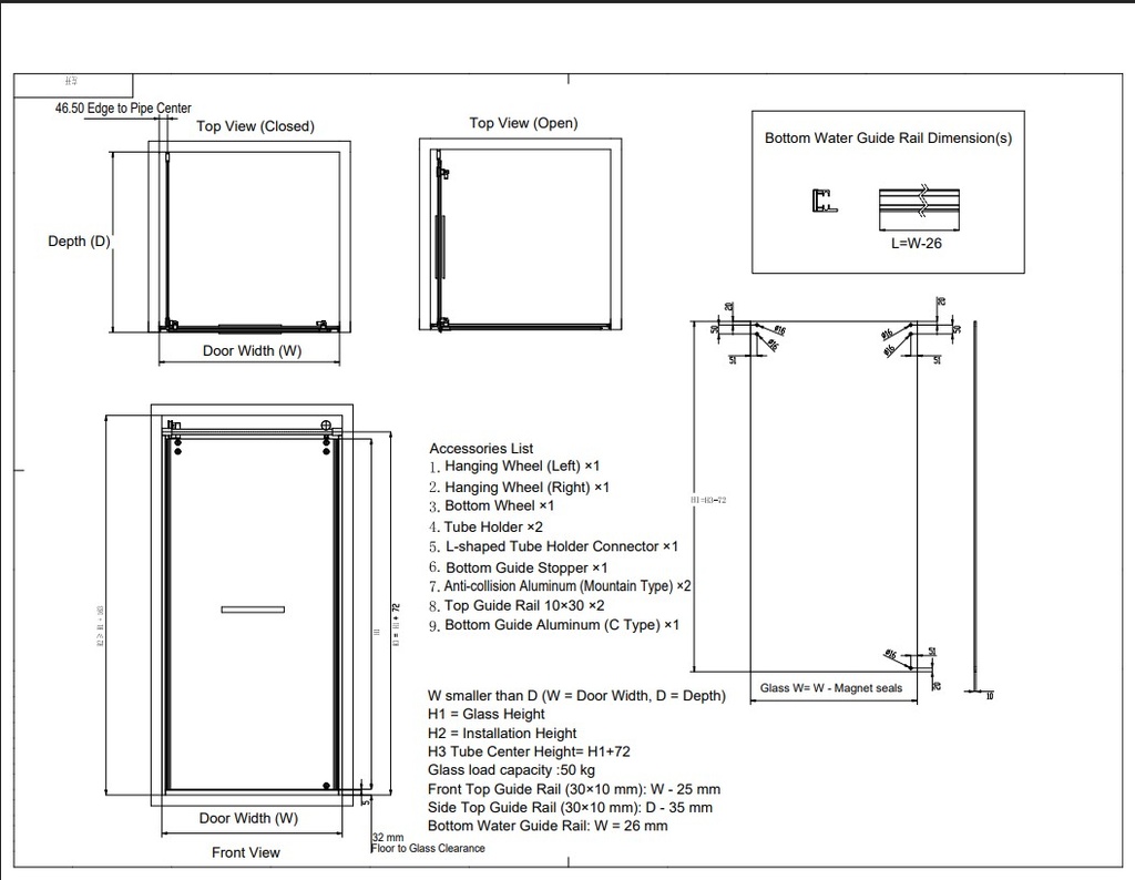 MD 61 Kit dus cu usa glisanta la 90 grade