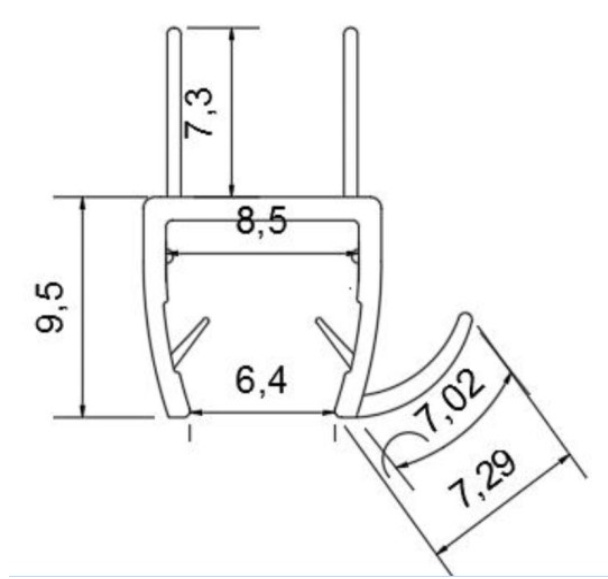 MD 206 B /8mm - Garnitura siliconica cu limba dubla la 90° (sticla 8mm) h-2500 BLACK