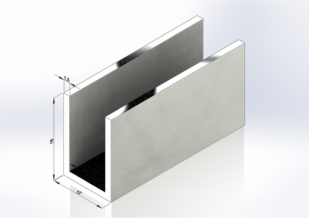 MD 12x18 mm - Profil U aluminiu (sticla 6-8mm)