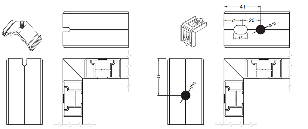 MD 40x22 A Profil perimetral pentru usa sticla ANODIZAT
