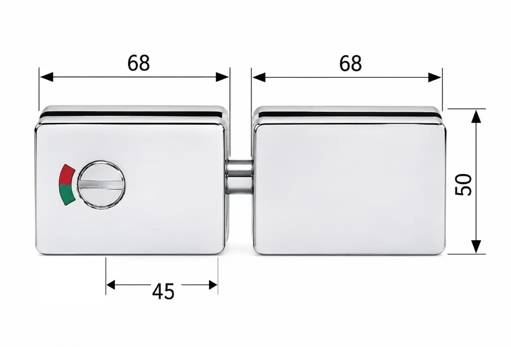 Set incuietoare si contraplaca fara decupaj cu indicator (sticla-sticla) LHL-604-CP, imagine tehnica.webp