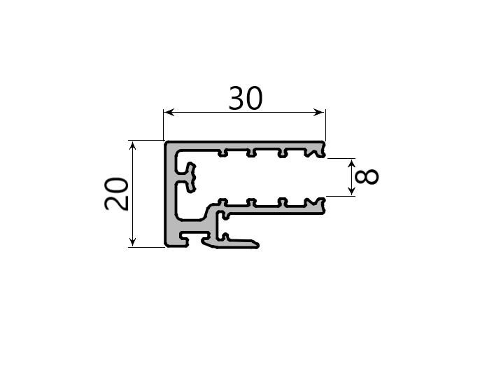 Md 20x30 profil lateral de tragere, sticla 8mm, , slider next