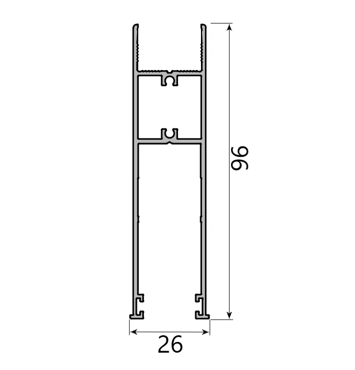 MD 96x26 Profil sticla SLIDE MASTER 10mm (sus/jos) ANTRACIT