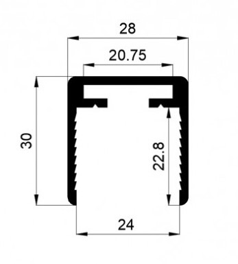 30x28 Profil U mana curenta din aluminiu RAL 7016, sticla 12-16mm